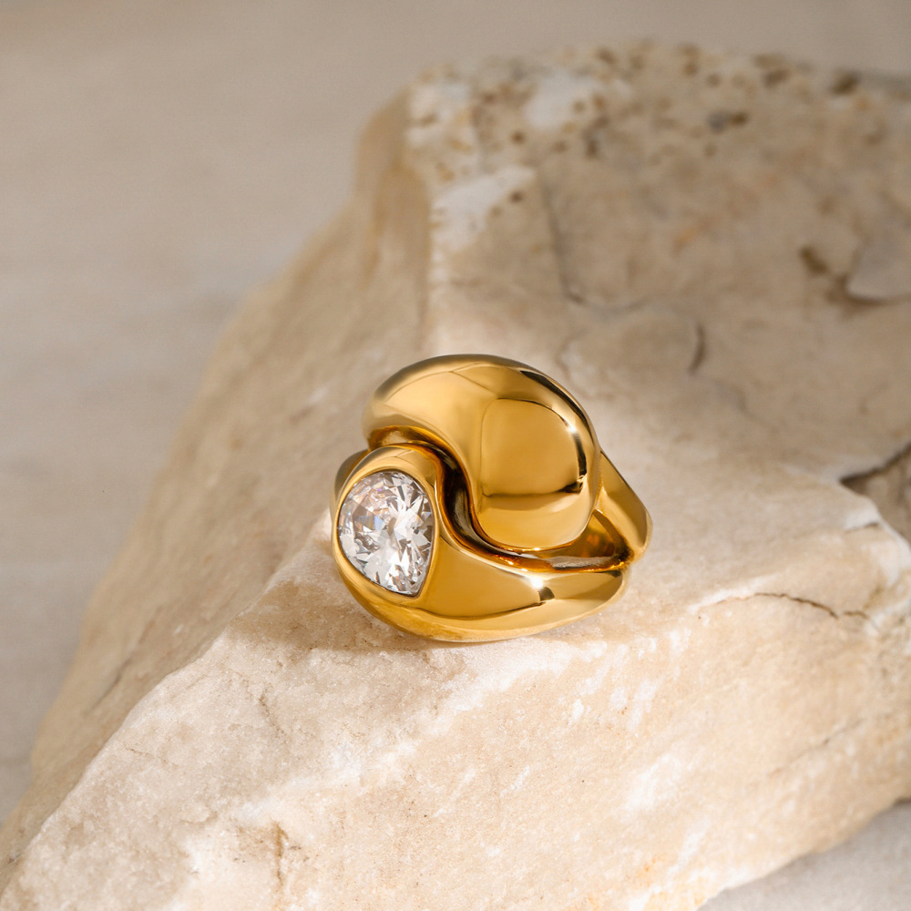 Bague Simple Pour Femme, Collection Vogue, Motif Goutte Naturelle, En Acier Inoxydable, Couleur Or, Étanche. Image7