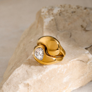 Bague Simple Pour Femme, Collection Vogue, Motif Goutte Naturelle, En Acier Inoxydable, Couleur Or, Étanche. h5 Image7