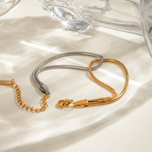 Bracelet Chaîne Rond En Acier Inoxydable Plaqué Or  Pour Femme, Série Simple, 1 Pièce h5 Image3