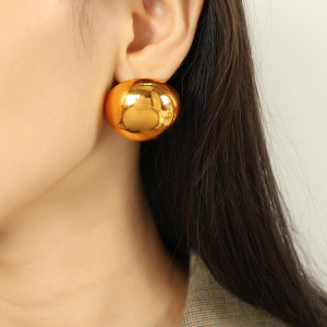 1 Paire De Boucles D'Oreilles À Tige Simples En Acier Inoxydable Plaqué Or  Pour Femme h5 Image4