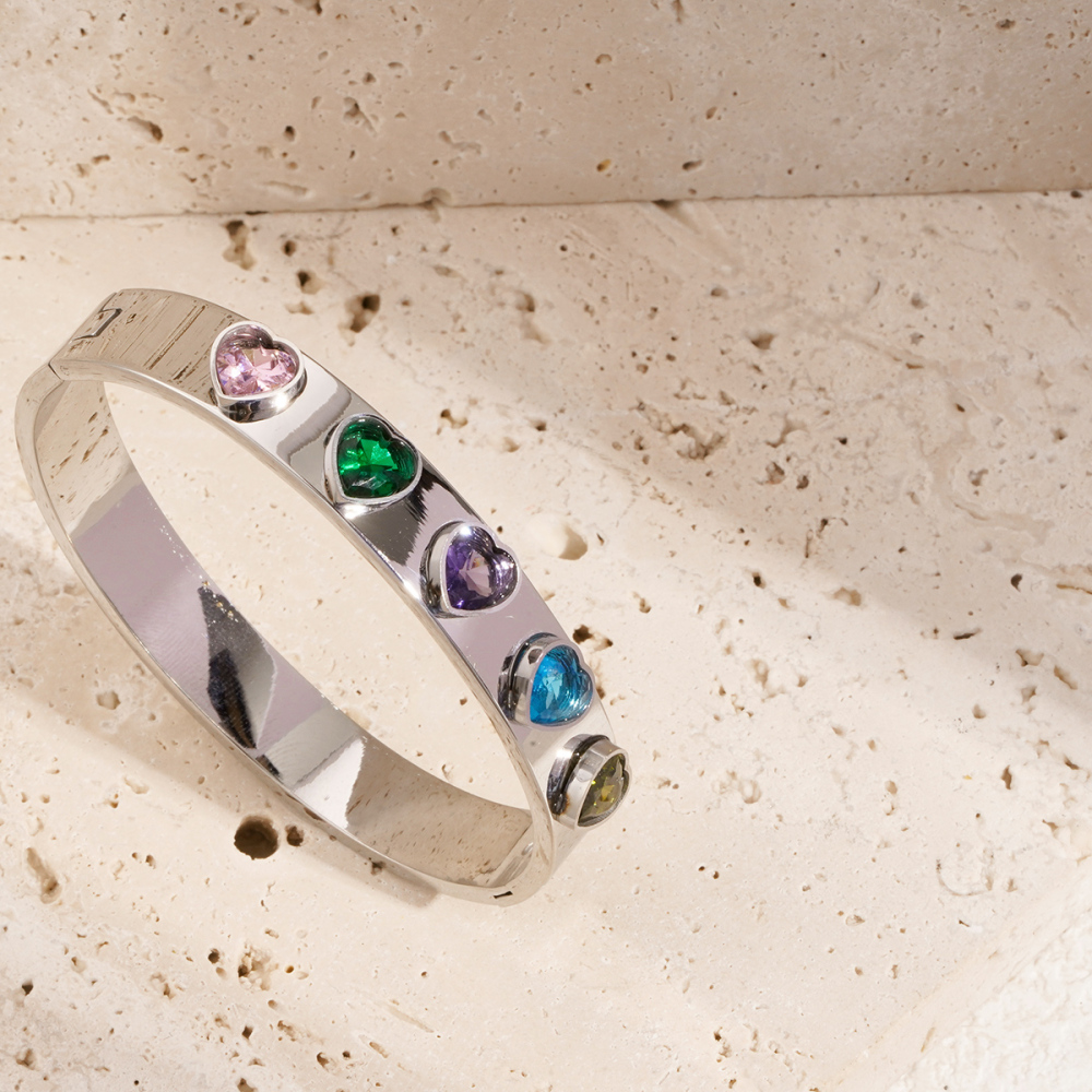 Bracelet Pour Femme En Acier Inoxydable Doré, Couleur Or, Forme De Cœur Colorée, Collection Glamorous (1 Pièce) h5Image5