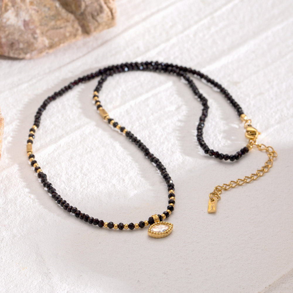 Collier Avec Pendentif En Acier Inoxydable Plaqué Or Et Zircon Pour Femme, Série Romantique, Œil Rétro h5Image2