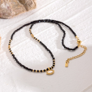 Collier Avec Pendentif En Acier Inoxydable Plaqué Or Et Zircon Pour Femme, Série Romantique, Œil Rétro h5 Image2