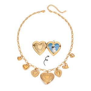 Collier Pendentif Femme Diy En Forme De Cœur, 1 Pièce, Collection Classique, En Acier Inoxydable Étanche Couleur Or h5 Image5