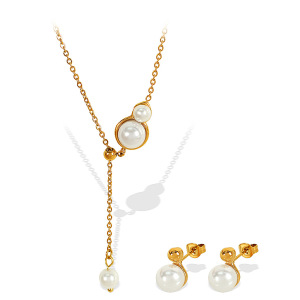 Ensemble De Colliers Pour Femmes, 1 Paire, Série Simple, Géométrique, En Acier Inoxydable Plaqué Or, Perles Artificielles h5 Image7
