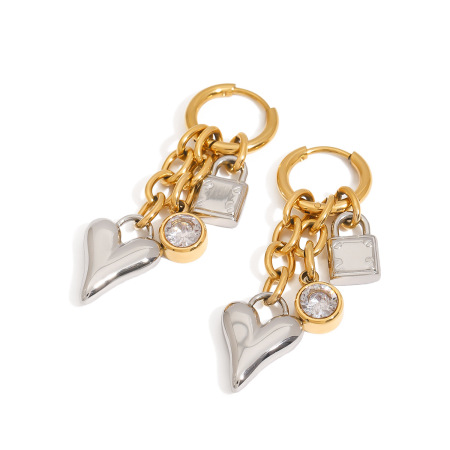 1 Paire De Boucles D'Oreilles Pendantes Pour Femme, Série Simple, , Cœur, Acier Inoxydable, Couleur Or, Strass