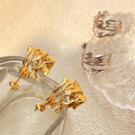 Boucles d'oreilles puces pour femme, en acier inoxydable doré, imperméables, de forme irrégulière (1 paire). 2