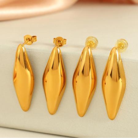1 paire de boucles d'oreilles à tige géométriques quotidiennes en acier titane couleur or pour femme, série Simple 2