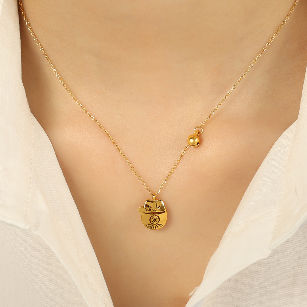 Collier Avec Pendentif En Acier Inoxydable Plaqué Or  Pour Femme, Série Romantique, Motif Animal Mignon Image5