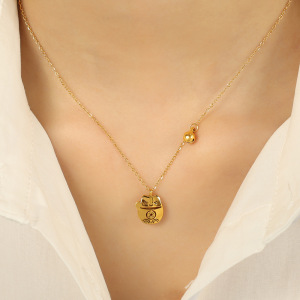 Collier Avec Pendentif En Acier Inoxydable Plaqué Or  Pour Femme, Série Romantique, Motif Animal Mignon h5 Image5