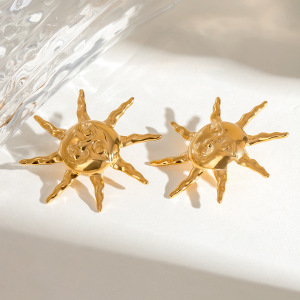 1 Paire De Boucles D'Oreilles À Tige Rétro Soleil/Lune En Acier Inoxydable Plaqué Or Pour Femme h5 Image4