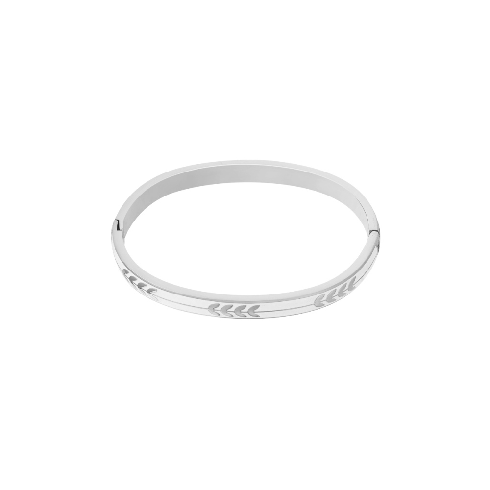 Bracelet Jonc Élégant Pour Femme, Motif Branche D'Olivier, En Acier Inoxydable, Couleur Or, Collection Classique (1 Pièce) Image4