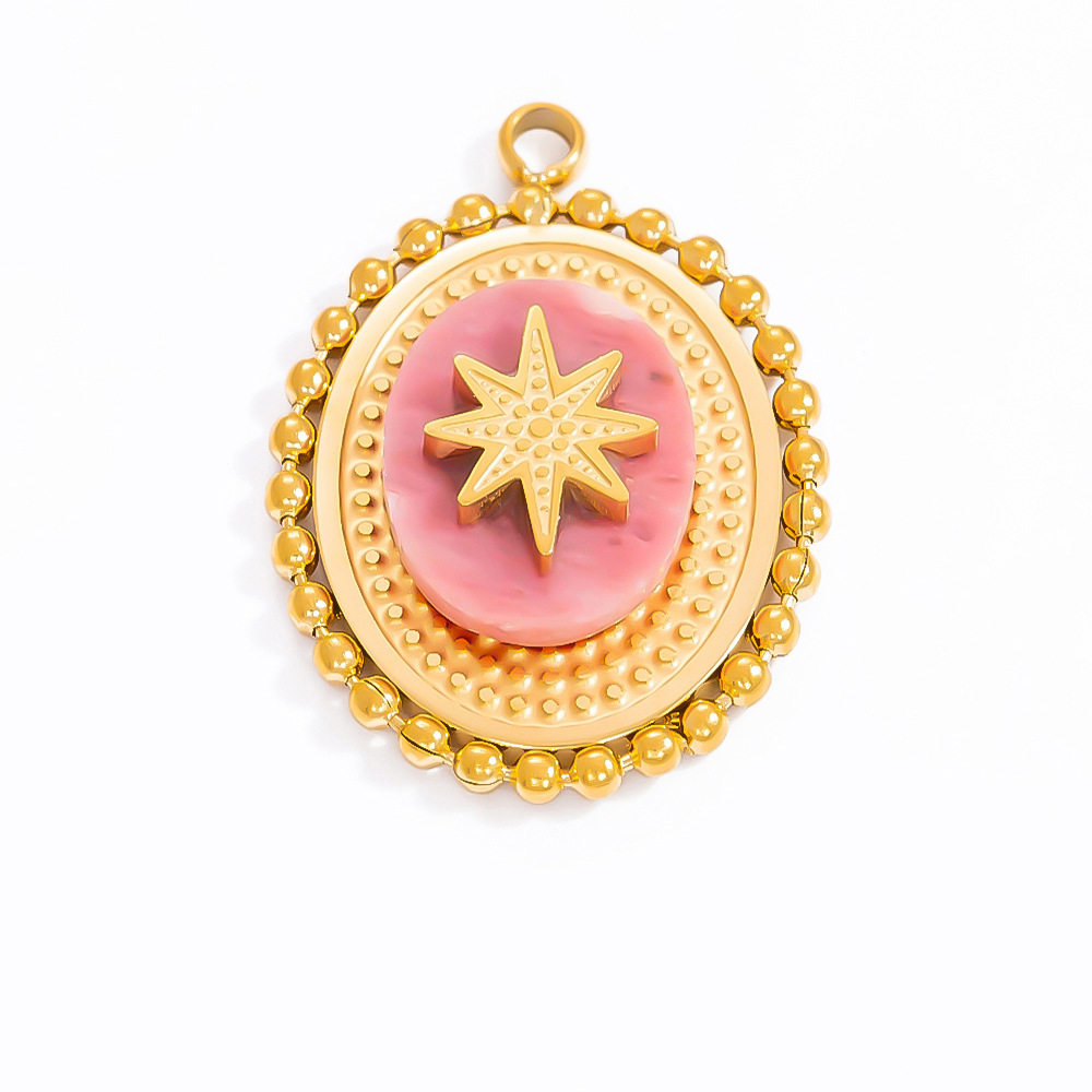 Pendentif Femme Style Bohème Rétro En Forme D'Étoile, Orné D'Une Pierre Naturelle Chromatique, En Acier Inoxydable Et Étanche, Couleur Or (1 Pièce) h5Image5