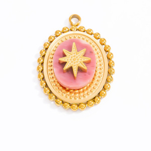 Pendentif Femme Style Bohème Rétro En Forme D'Étoile, Orné D'Une Pierre Naturelle Chromatique, En Acier Inoxydable Et Étanche, Couleur Or (1 Pièce) h5 Image5