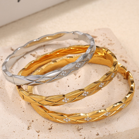 Bracelet élégant rétro en forme de losange, en acier inoxydable imperméable et couleur or (1 pièce)