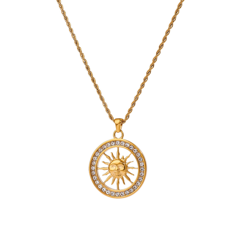 Collier Pendentif Femme En Acier Inoxydable Doré, Motif Soleil Tendance, 1 Pièce, Collection Luxueuse Image8