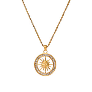 Collier Pendentif Femme En Acier Inoxydable Doré, Motif Soleil Tendance, 1 Pièce, Collection Luxueuse h5 Image8