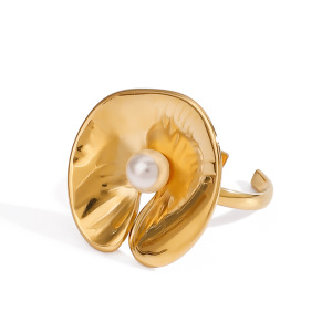 Bague Ajustable Pour Femme, En Acier Inoxydable Doré, Forme D'Arbre Naturel Exagérée (1 Pièce), Collection De Luxe. h5 Image6