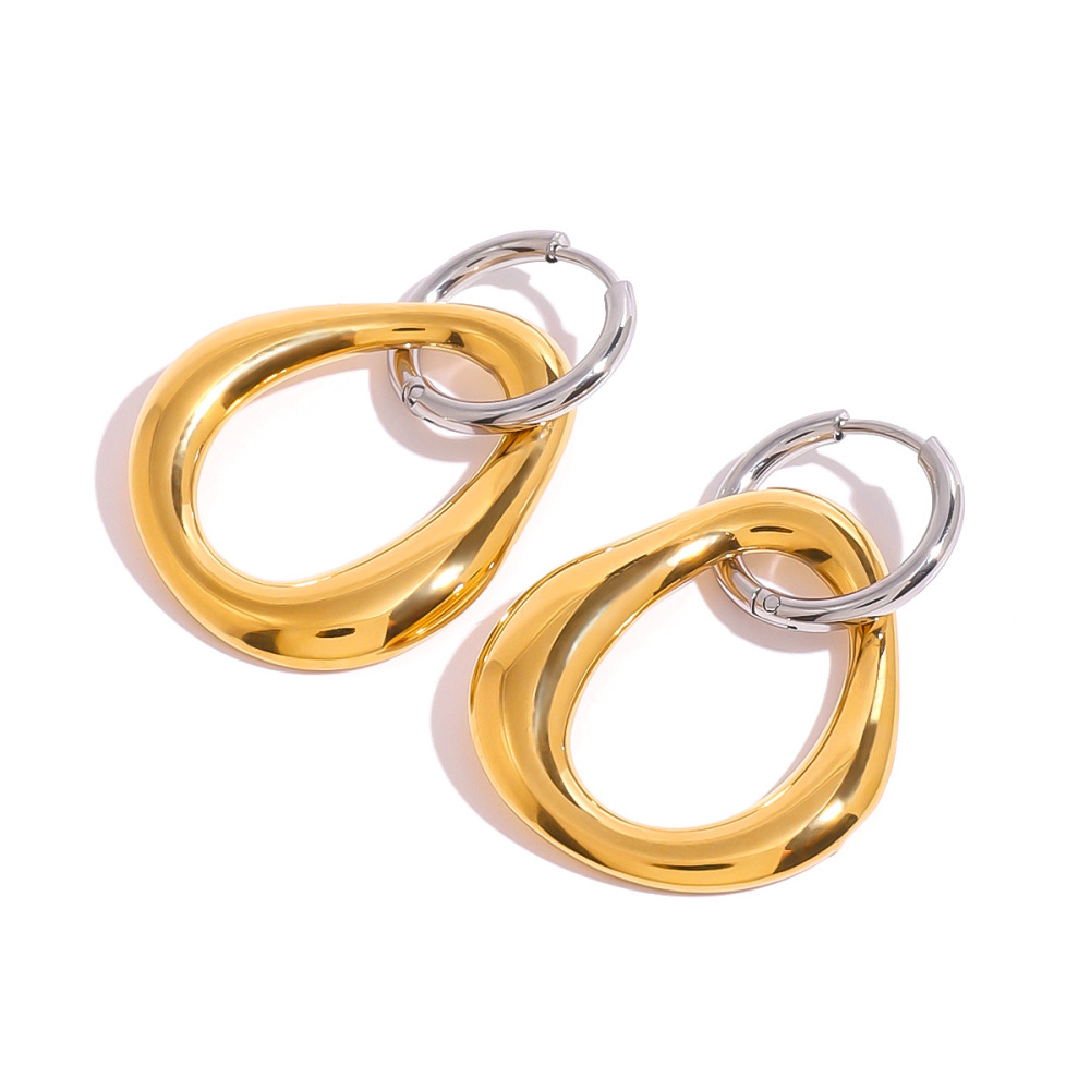1 Paire De Boucles D'Oreilles Pendantes Géométriques Simples En Acier Inoxydable Plaqué Or  Pour Femme Image5