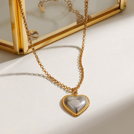 Collier pendentif femme « Sweet Heart » en acier inoxydable étanche, coloris or et argent, collection romantique (1 pièce)