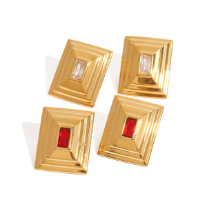 1 Paire De Boucles D'Oreilles Puces Pour Femme, Style Rétro Chic, Forme Quadrilatérale, En Acier Inoxydable Étanche, Couleur Or, Collection Luxueuse. h5 Image5