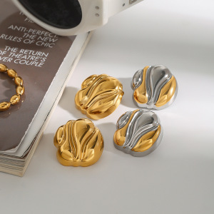 1 Paire De Boucles D'Oreilles Puces Pour Femme, En Acier Inoxydable Doré, Effet Vague, Étanches, Collection Stylish Series. h5 Image5