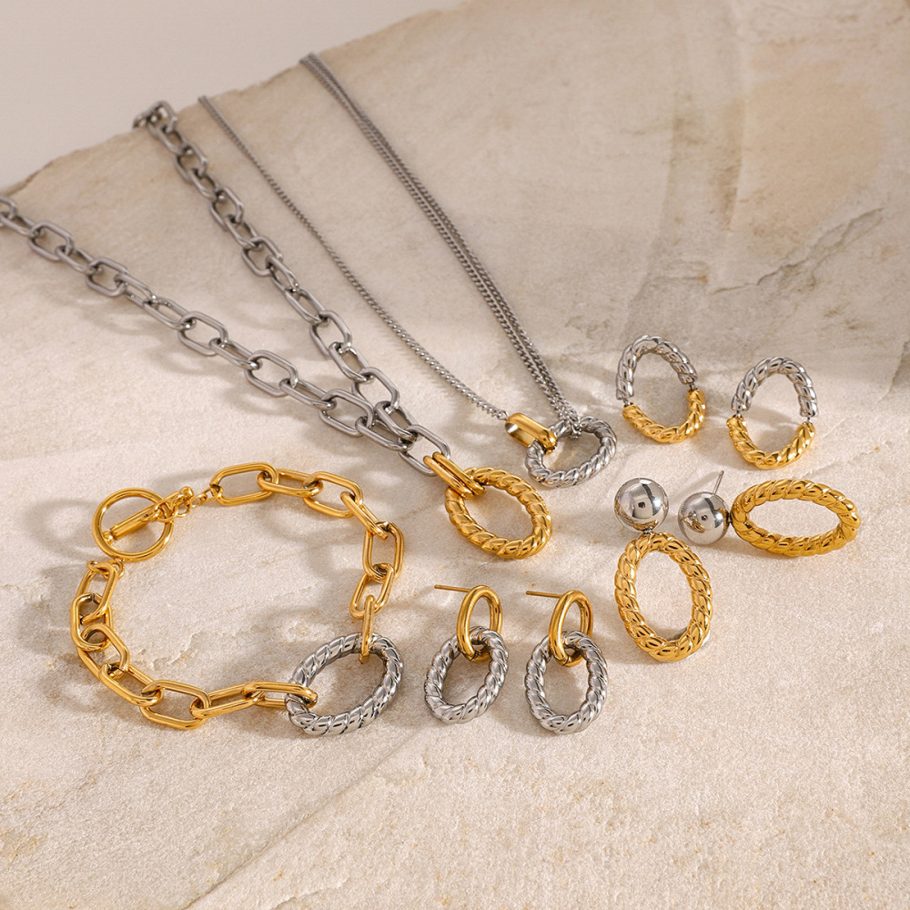 1 Paire De Boucles D'Oreilles Géométriques Classiques En Acier Inoxydable Plaqué Or  Pour Femme, Série Simple Image3