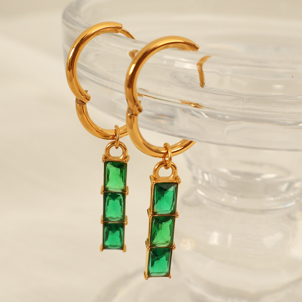 1 Paire De Boucles D'Oreilles Pendantes Géométriques Classiques En Acier Titane Plaqué Or  Et Zircon Pour Femmes Image3