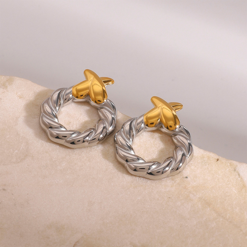 1 Paire De Boucles D'Oreilles Puces Pour Femme, Design Géométrique Minimaliste Et Moderne, En Acier Inoxydable Étanche, Couleur Or. Image4