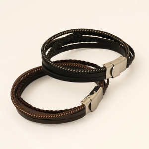 1 Paire De Bracelets Multicouches Tissés À La Main Pour Hommes, Bijoux En Acier Inoxydable, Bracelet En Cuir Et Corde, Bracelet Unisexe Pour Hommes h5 Image3