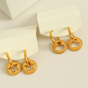 1 Paire De Boucles D'Oreilles Pendantes En Acier Inoxydable Plaqué Or  Pour Femme, Série Simple, Motif Cœur h5 Image4