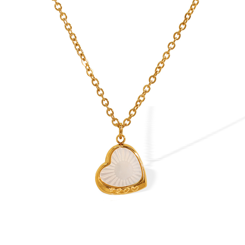 Collier Avec Pendentif En Forme De Cœur Élégant En Acier Titane Couleur Or Pour Femme, Série Classique, 1 Pièce Image6