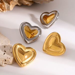1 Paire De Boucles D'Oreilles À Tige Rétro En Acier Inoxydable Plaqué Or Pour Femme, Série Simple h5 Image2