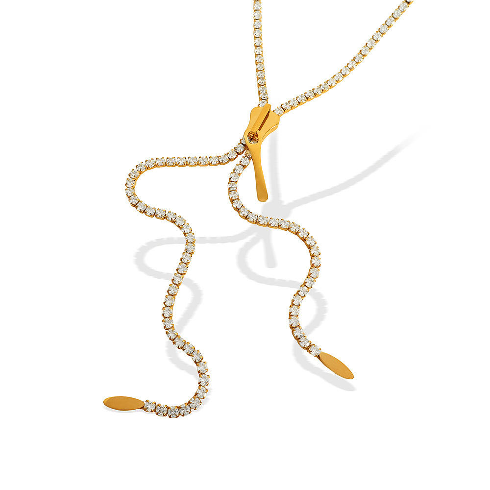 Collier Simple En Acier Inoxydable Plaqué Or  Avec Pompon Et Zircon Pour Femme, 1 Pièce Image6