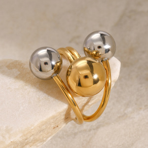 Bague Ajustable Classique Géométrique En Acier Inoxydable Plaqué Or, Étanche, Pour Femme (1 Pièce) h5 Image3