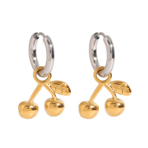 1 Paire De Boucles D'Oreilles Pendantes Élégantes En Forme De Cerise, En Acier Inoxydable Imperméable, Couleur Or Et Argent, Collection Romantique. h5 Image6