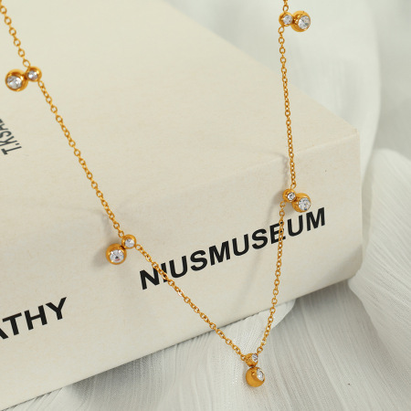 collier avec pendentif géométrique simple en acier inoxydable plaqué or  et strass pour femme, 1 pièce 2