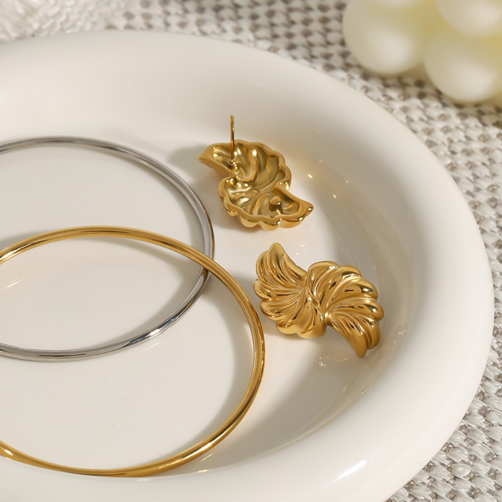 Boucles D'Oreilles Puces Pour Femme, Collection Classique, Style Irrégulier Et Épuré, En Acier Inoxydable Étanche, Couleur Or (1 Paire). Image6