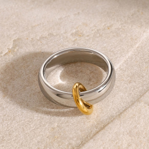 1 Paire De Bagues Simples Pour Femme, Série , Couleur Unie, En Acier Inoxydable Plaqué Or h5 Image4