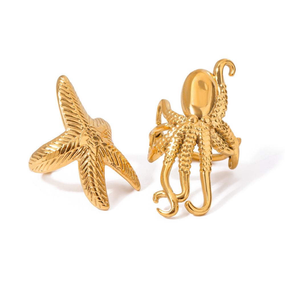 1 Paire De Boucles D'Oreilles Manchette Pour Femme, Motif Tortue, Collection Vacances, En Acier Inoxydable Plaqué Or h5Image4