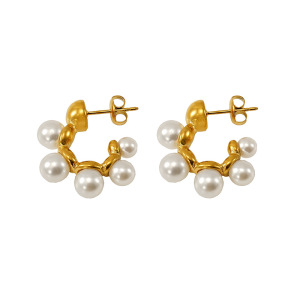 1 Paire De Boucles D'Oreilles Pendantes Géométriques Simples En Acier Inoxydable Plaqué Or  Avec Perles Artificielles Pour Femmes h5 Image6