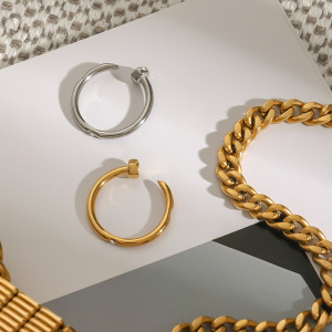 Bague Simple Pour Femme, Collection Modern Series Classic Annular Nail, En Acier Inoxydable Étanche Couleur Or. h5 Image7