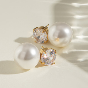 1 Paire De Boucles D'Oreilles À Tige Géométriques Élégantes En Acier Inoxydable Plaqué Or  Avec Perles Artificielles Pour Femmes h5 Image3
