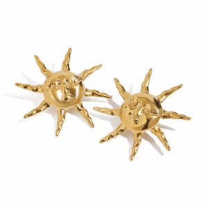 1 Paire De Boucles D'Oreilles À Tige Rétro Soleil/Lune En Acier Inoxydable Plaqué Or Pour Femme h5 Image6