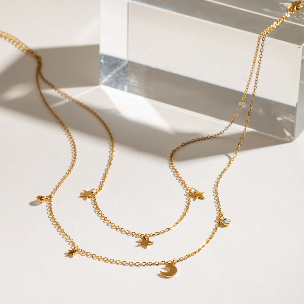 Collier Élégant En Acier Inoxydable Plaqué Or Avec Strass Pour Femme, Série Simple, Motif Soleil/Lune h5Image5