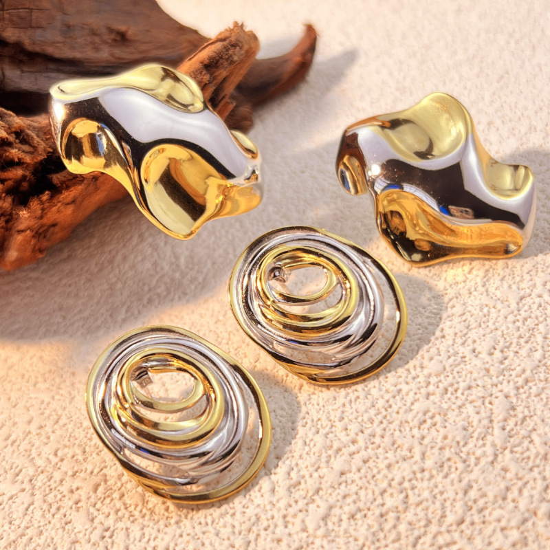 1 Paire De Boucles D'Oreilles À Tige Géométriques Rétro En Acier Inoxydable Couleur Or Pour Femme, Série Simple Image4