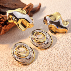 1 Paire De Boucles D'Oreilles À Tige Géométriques Rétro En Acier Inoxydable Couleur Or Pour Femme, Série Simple h5 Image4