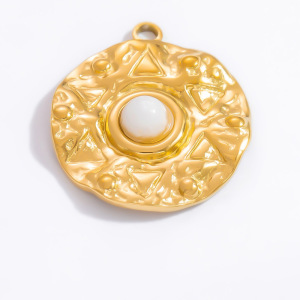 Pendentif Femme Classique En Acier Inoxydable, Couleur Or, Orné D'Une Pierre Naturelle Et D'Un Magnifique Soleil (1 Pièce) h5 Image5