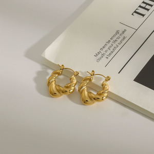 1 Paire De Boucles D'Oreilles Créoles Annulaires Daily Twist En Acier Inoxydable Étanche Couleur Or Pour Femme, Collection Classique Daily Twist h5 Image4