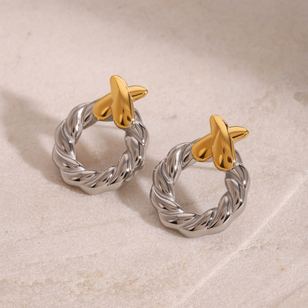 1 paire de boucles d'oreilles puces pour femme, design géométrique minimaliste et moderne, en acier inoxydable étanche, couleur or. 2